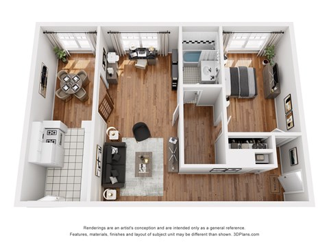 Floor plan for 1 bed, 1 bath, 703 sqft